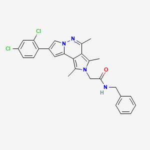 molecular formula C27H24Cl2N4O B10869533 N-benzyl-2-[11-(2,4-dichlorophenyl)-3,5,7-trimethyl-4,8,9-triazatricyclo[7.3.0.02,6]dodeca-1(12),2,5,7,10-pentaen-4-yl]acetamide 