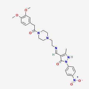 molecular formula C27H32N6O6 B10869558 (4E)-4-{[(2-{4-[(3,4-dimethoxyphenyl)acetyl]piperazin-1-yl}ethyl)amino]methylidene}-5-methyl-2-(4-nitrophenyl)-2,4-dihydro-3H-pyrazol-3-one 