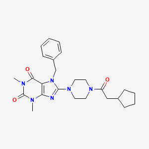 molecular formula C25H32N6O3 B10869589 7-benzyl-8-[4-(cyclopentylacetyl)piperazin-1-yl]-1,3-dimethyl-3,7-dihydro-1H-purine-2,6-dione 