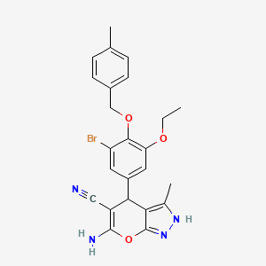 molecular formula C24H23BrN4O3 B10869605 6-Amino-4-{3-bromo-5-ethoxy-4-[(4-methylbenzyl)oxy]phenyl}-3-methyl-1,4-dihydropyrano[2,3-c]pyrazole-5-carbonitrile 