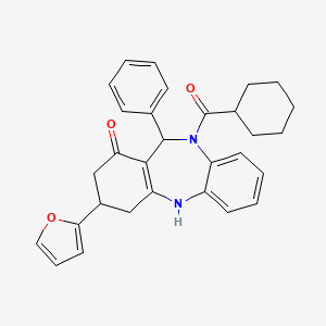 molecular formula C30H30N2O3 B10869644 10-(cyclohexylcarbonyl)-3-(2-furyl)-11-phenyl-2,3,4,5,10,11-hexahydro-1H-dibenzo[b,e][1,4]diazepin-1-one 