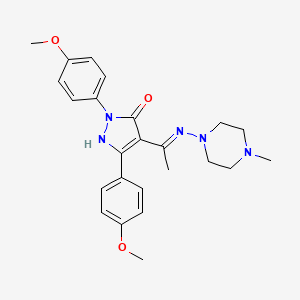 molecular formula C24H29N5O3 B10869645 (4Z)-2,5-bis(4-methoxyphenyl)-4-{1-[(4-methylpiperazin-1-yl)amino]ethylidene}-2,4-dihydro-3H-pyrazol-3-one 