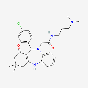 molecular formula C28H35ClN4O2 B10869676 2-[11-(4-chlorophenyl)-3,3-dimethyl-1-oxo-1,2,3,4,5,11-hexahydro-10H-dibenzo[b,e][1,4]diazepin-10-yl]-N-[3-(dimethylamino)propyl]acetamide 