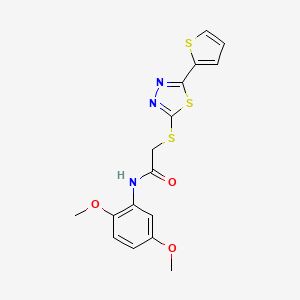 molecular formula C16H15N3O3S3 B10869707 N-(2,5-dimethoxyphenyl)-2-{[5-(thiophen-2-yl)-1,3,4-thiadiazol-2-yl]sulfanyl}acetamide 