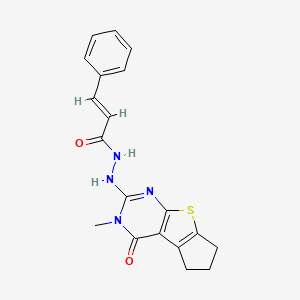 molecular formula C19H18N4O2S B10869729 (2E)-N'-(3-methyl-4-oxo-3,5,6,7-tetrahydro-4H-cyclopenta[4,5]thieno[2,3-d]pyrimidin-2-yl)-3-phenylprop-2-enehydrazide 