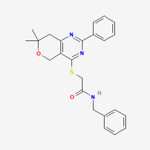 molecular formula C24H25N3O2S B10869775 N-benzyl-2-[(7,7-dimethyl-2-phenyl-7,8-dihydro-5H-pyrano[4,3-d]pyrimidin-4-yl)sulfanyl]acetamide 