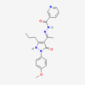 molecular formula C21H23N5O3 B10869929 N'-{(1Z)-1-[1-(4-methoxyphenyl)-5-oxo-3-propyl-1,5-dihydro-4H-pyrazol-4-ylidene]ethyl}pyridine-3-carbohydrazide 