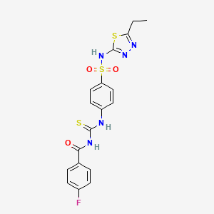 molecular formula C18H16FN5O3S3 B10870025 N-({4-[(5-ethyl-1,3,4-thiadiazol-2-yl)sulfamoyl]phenyl}carbamothioyl)-4-fluorobenzamide 