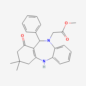 molecular formula C24H26N2O3 B10870038 methyl (3,3-dimethyl-1-oxo-11-phenyl-1,2,3,4,5,11-hexahydro-10H-dibenzo[b,e][1,4]diazepin-10-yl)acetate 