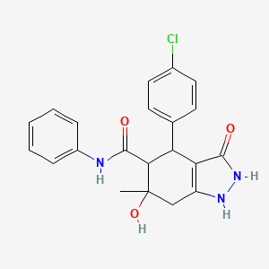 molecular formula C21H20ClN3O3 B10870062 4-(4-chlorophenyl)-3,6-dihydroxy-6-methyl-N-phenyl-4,5,6,7-tetrahydro-1H-indazole-5-carboxamide 