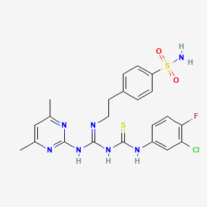 molecular formula C22H23ClFN7O2S2 B10870073 4-(2-{N''-[(3-chloro-4-fluorophenyl)carbamothioyl]-N'-(4,6-dimethylpyrimidin-2-yl)carbamimidamido}ethyl)benzenesulfonamide 