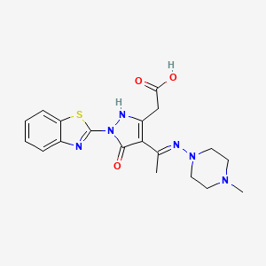 molecular formula C19H22N6O3S B10870087 [(4E)-1-(1,3-benzothiazol-2-yl)-4-{1-[(4-methylpiperazin-1-yl)amino]ethylidene}-5-oxo-4,5-dihydro-1H-pyrazol-3-yl]acetic acid 