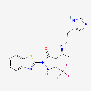 molecular formula C18H15F3N6OS B10870099 (4Z)-2-(1,3-benzothiazol-2-yl)-4-(1-{[2-(1H-imidazol-4-yl)ethyl]amino}ethylidene)-5-(trifluoromethyl)-2,4-dihydro-3H-pyrazol-3-one 