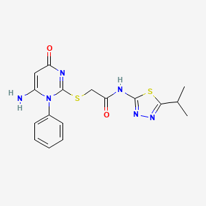 2-[(6-amino-4-oxo-1-phenyl-1,4-dihydropyrimidin-2-yl)sulfanyl]-N-[5-(propan-2-yl)-1,3,4-thiadiazol-2-yl]acetamide