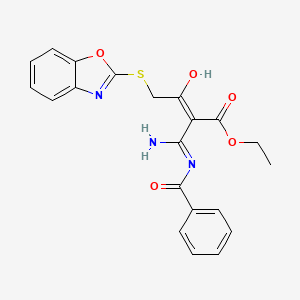 molecular formula C21H19N3O5S B10870217 ethyl (2Z)-2-{amino[(phenylcarbonyl)amino]methylidene}-4-(1,3-benzoxazol-2-ylsulfanyl)-3-oxobutanoate 