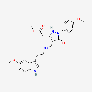 molecular formula C26H28N4O5 B10870342 methyl [(4Z)-4-(1-{[2-(5-methoxy-1H-indol-3-yl)ethyl]amino}ethylidene)-1-(4-methoxyphenyl)-5-oxo-4,5-dihydro-1H-pyrazol-3-yl]acetate 