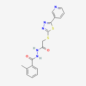 molecular formula C17H15N5O2S2 B10870395 2-methyl-N'-({[5-(pyridin-3-yl)-1,3,4-thiadiazol-2-yl]sulfanyl}acetyl)benzohydrazide 