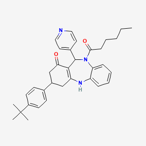 3-(4-tert-butylphenyl)-10-hexanoyl-11-(pyridin-4-yl)-2,3,4,5,10,11-hexahydro-1H-dibenzo[b,e][1,4]diazepin-1-one