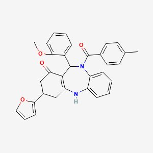 molecular formula C32H28N2O4 B10870602 3-(2-furyl)-11-(2-methoxyphenyl)-10-(4-methylbenzoyl)-2,3,4,5,10,11-hexahydro-1H-dibenzo[b,e][1,4]diazepin-1-one 