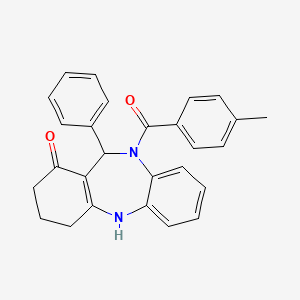 molecular formula C27H24N2O2 B10870607 10-(4-methylbenzoyl)-11-phenyl-2,3,4,5,10,11-hexahydro-1H-dibenzo[b,e][1,4]diazepin-1-one 