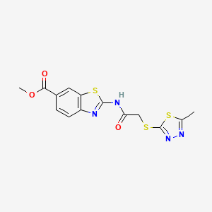 molecular formula C14H12N4O3S3 B10870610 Methyl 2-({[(5-methyl-1,3,4-thiadiazol-2-yl)sulfanyl]acetyl}amino)-1,3-benzothiazole-6-carboxylate 