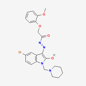 N'-[(3Z)-5-bromo-2-oxo-1-(piperidin-1-ylmethyl)-1,2-dihydro-3H-indol-3-ylidene]-2-(2-methoxyphenoxy)acetohydrazide