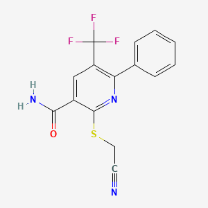 molecular formula C15H10F3N3OS B10870720 2-[(Cyanomethyl)sulfanyl]-6-phenyl-5-(trifluoromethyl)nicotinamide 