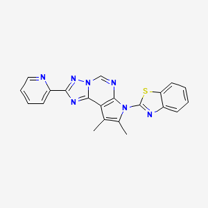 molecular formula C21H15N7S B10870722 2-[8,9-Dimethyl-2-(2-pyridyl)-7H-pyrrolo[3,2-E][1,2,4]triazolo[1,5-C]pyrimidin-7-YL]-1,3-benzothiazole 