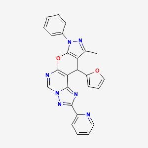 molecular formula C25H17N7O2 B10870817 16-(furan-2-yl)-14-methyl-12-phenyl-4-pyridin-2-yl-10-oxa-3,5,6,8,12,13-hexazatetracyclo[7.7.0.02,6.011,15]hexadeca-1(9),2,4,7,11(15),13-hexaene 