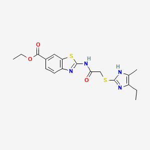 molecular formula C18H20N4O3S2 B10870853 ethyl 2-({[(5-ethyl-4-methyl-1H-imidazol-2-yl)sulfanyl]acetyl}amino)-1,3-benzothiazole-6-carboxylate 