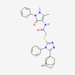 molecular formula C31H34N6O2S B10870891 2-{[5-(1-Adamantyl)-4-phenyl-4H-1,2,4-triazol-3-YL]sulfanyl}-N~1~-(1,5-dimethyl-3-oxo-2-phenyl-2,3-dihydro-1H-pyrazol-4-YL)acetamide 