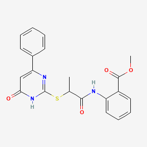 molecular formula C21H19N3O4S B10870920 Methyl 2-({2-[(6-oxo-4-phenyl-1,6-dihydropyrimidin-2-yl)sulfanyl]propanoyl}amino)benzoate 