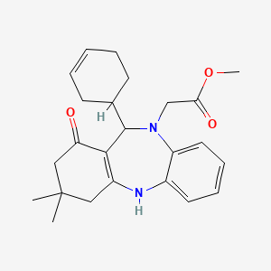 molecular formula C24H30N2O3 B10870991 methyl [11-(cyclohex-3-en-1-yl)-3,3-dimethyl-1-oxo-1,2,3,4,5,11-hexahydro-10H-dibenzo[b,e][1,4]diazepin-10-yl]acetate 