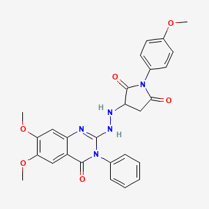 molecular formula C27H25N5O6 B10871044 3-[2-(6,7-Dimethoxy-4-oxo-3-phenyl-3,4-dihydroquinazolin-2-yl)hydrazinyl]-1-(4-methoxyphenyl)pyrrolidine-2,5-dione 