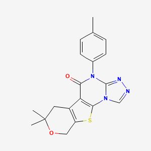 molecular formula C19H18N4O2S B10871049 12,12-dimethyl-7-(4-methylphenyl)-13-oxa-16-thia-2,4,5,7-tetrazatetracyclo[7.7.0.02,6.010,15]hexadeca-1(9),3,5,10(15)-tetraen-8-one 