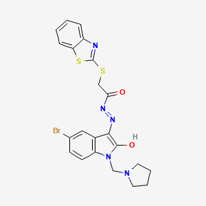 2-(1,3-benzothiazol-2-ylsulfanyl)-N'-[(3Z)-5-bromo-2-oxo-1-(pyrrolidin-1-ylmethyl)-1,2-dihydro-3H-indol-3-ylidene]acetohydrazide