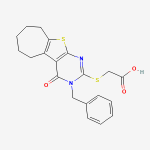 molecular formula C20H20N2O3S2 B10871126 [(3-benzyl-4-oxo-3,5,6,7,8,9-hexahydro-4H-cyclohepta[4,5]thieno[2,3-d]pyrimidin-2-yl)sulfanyl]acetic acid 