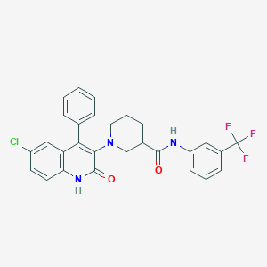 molecular formula C28H23ClF3N3O2 B10871186 1-(6-chloro-2-oxo-4-phenyl-1,2-dihydroquinolin-3-yl)-N-[3-(trifluoromethyl)phenyl]piperidine-3-carboxamide 