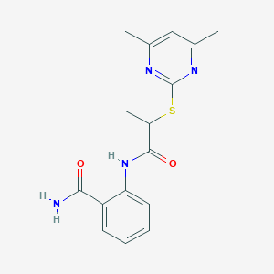 molecular formula C16H18N4O2S B10871192 2-({2-[(4,6-Dimethylpyrimidin-2-yl)sulfanyl]propanoyl}amino)benzamide 