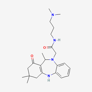 molecular formula C23H34N4O2 B10871216 N-[3-(dimethylamino)propyl]-2-(3,3,11-trimethyl-1-oxo-1,2,3,4,5,11-hexahydro-10H-dibenzo[b,e][1,4]diazepin-10-yl)acetamide 