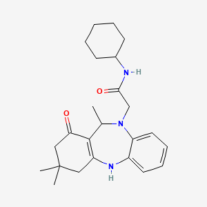 molecular formula C24H33N3O2 B10871225 N-cyclohexyl-2-(3,3,11-trimethyl-1-oxo-1,2,3,4,5,11-hexahydro-10H-dibenzo[b,e][1,4]diazepin-10-yl)acetamide 