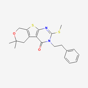 molecular formula C20H22N2O2S2 B10871311 12,12-dimethyl-5-methylsulfanyl-4-(2-phenylethyl)-11-oxa-8-thia-4,6-diazatricyclo[7.4.0.02,7]trideca-1(9),2(7),5-trien-3-one 