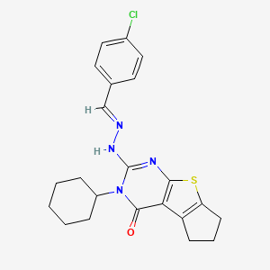 2-[(2E)-2-(4-chlorobenzylidene)hydrazinyl]-3-cyclohexyl-3,5,6,7-tetrahydro-4H-cyclopenta[4,5]thieno[2,3-d]pyrimidin-4-one