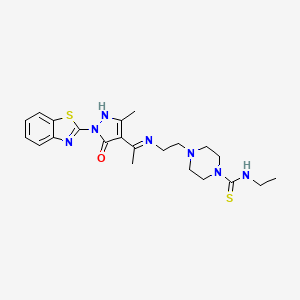 molecular formula C22H29N7OS2 B10871351 4-[2-({(1E)-1-[1-(1,3-benzothiazol-2-yl)-3-methyl-5-oxo-1,5-dihydro-4H-pyrazol-4-ylidene]ethyl}amino)ethyl]-N-ethylpiperazine-1-carbothioamide 