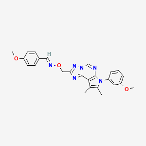 (E)-1-(4-methoxyphenyl)-N-{[7-(3-methoxyphenyl)-8,9-dimethyl-7H-pyrrolo[3,2-e][1,2,4]triazolo[1,5-c]pyrimidin-2-yl]methoxy}methanimine