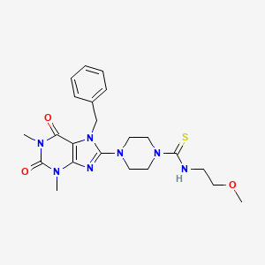 molecular formula C22H29N7O3S B10871420 4-(7-benzyl-1,3-dimethyl-2,6-dioxo-2,3,6,7-tetrahydro-1H-purin-8-yl)-N-(2-methoxyethyl)piperazine-1-carbothioamide 