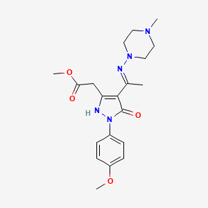 molecular formula C20H27N5O4 B10871426 methyl [(4Z)-1-(4-methoxyphenyl)-4-{1-[(4-methylpiperazin-1-yl)amino]ethylidene}-5-oxo-4,5-dihydro-1H-pyrazol-3-yl]acetate 