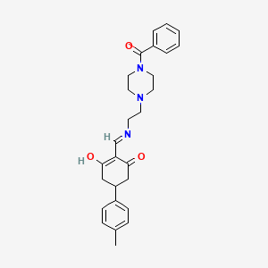 molecular formula C27H31N3O3 B10871540 2-({[2-(4-Benzoyl-1-piperazinyl)ethyl]amino}methylene)-5-(4-methylphenyl)-1,3-cyclohexanedione 