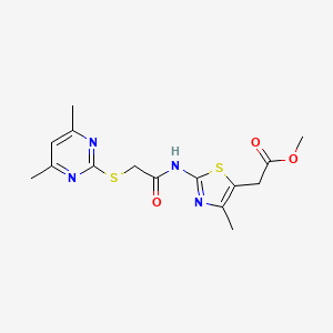 molecular formula C15H18N4O3S2 B10871547 Methyl [2-({[(4,6-dimethylpyrimidin-2-yl)sulfanyl]acetyl}amino)-4-methyl-1,3-thiazol-5-yl]acetate 