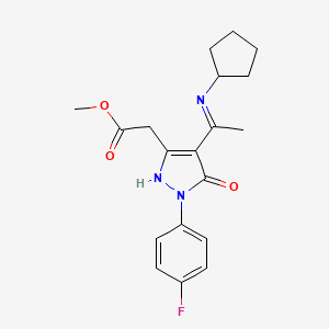 molecular formula C19H22FN3O3 B10871645 methyl [(4Z)-4-[1-(cyclopentylamino)ethylidene]-1-(4-fluorophenyl)-5-oxo-4,5-dihydro-1H-pyrazol-3-yl]acetate 